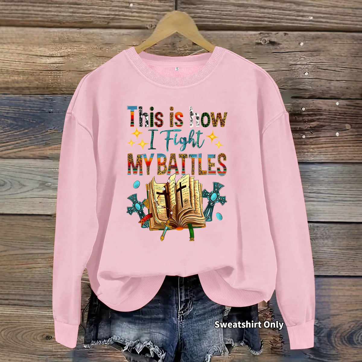 Letter pattern printed round neck fleece hoodie