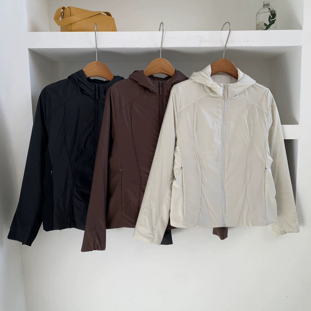 Winter Windproof Cotton Filled Zip Up Hooded Slim Fit Short Jacket
