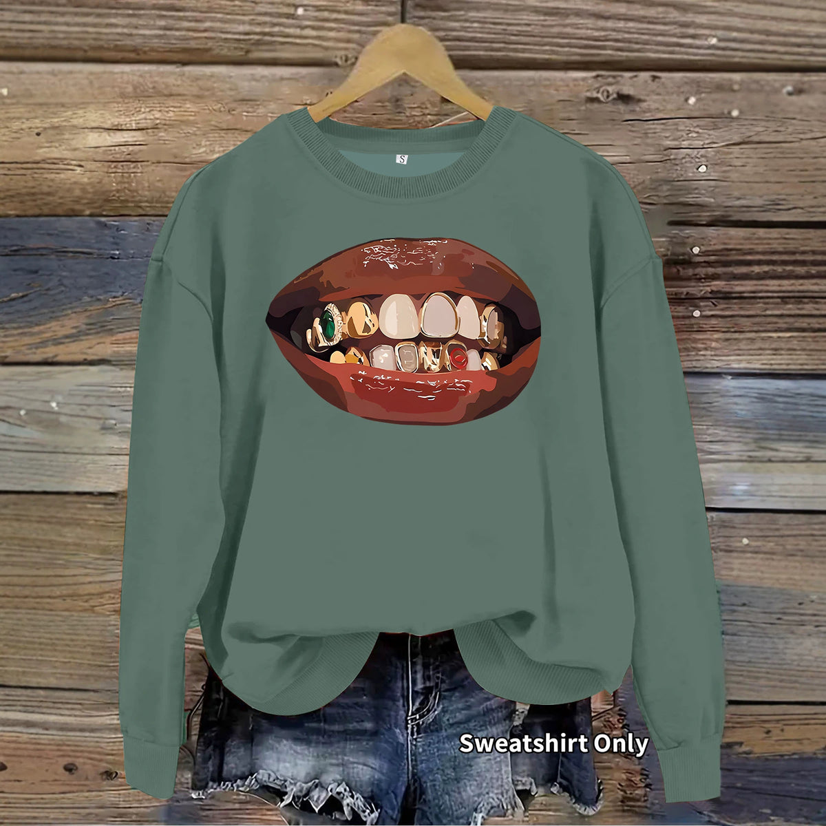 Black lip print loose women's fleece sweatshirt