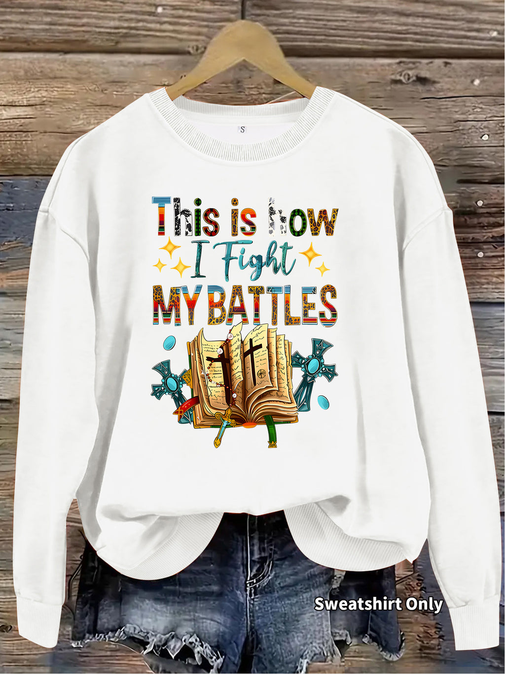 Letter pattern printed round neck fleece hoodie