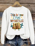 Letter pattern printed round neck fleece hoodie