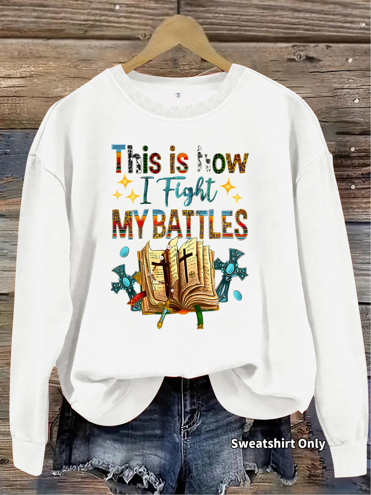 Letter pattern printed round neck fleece hoodie