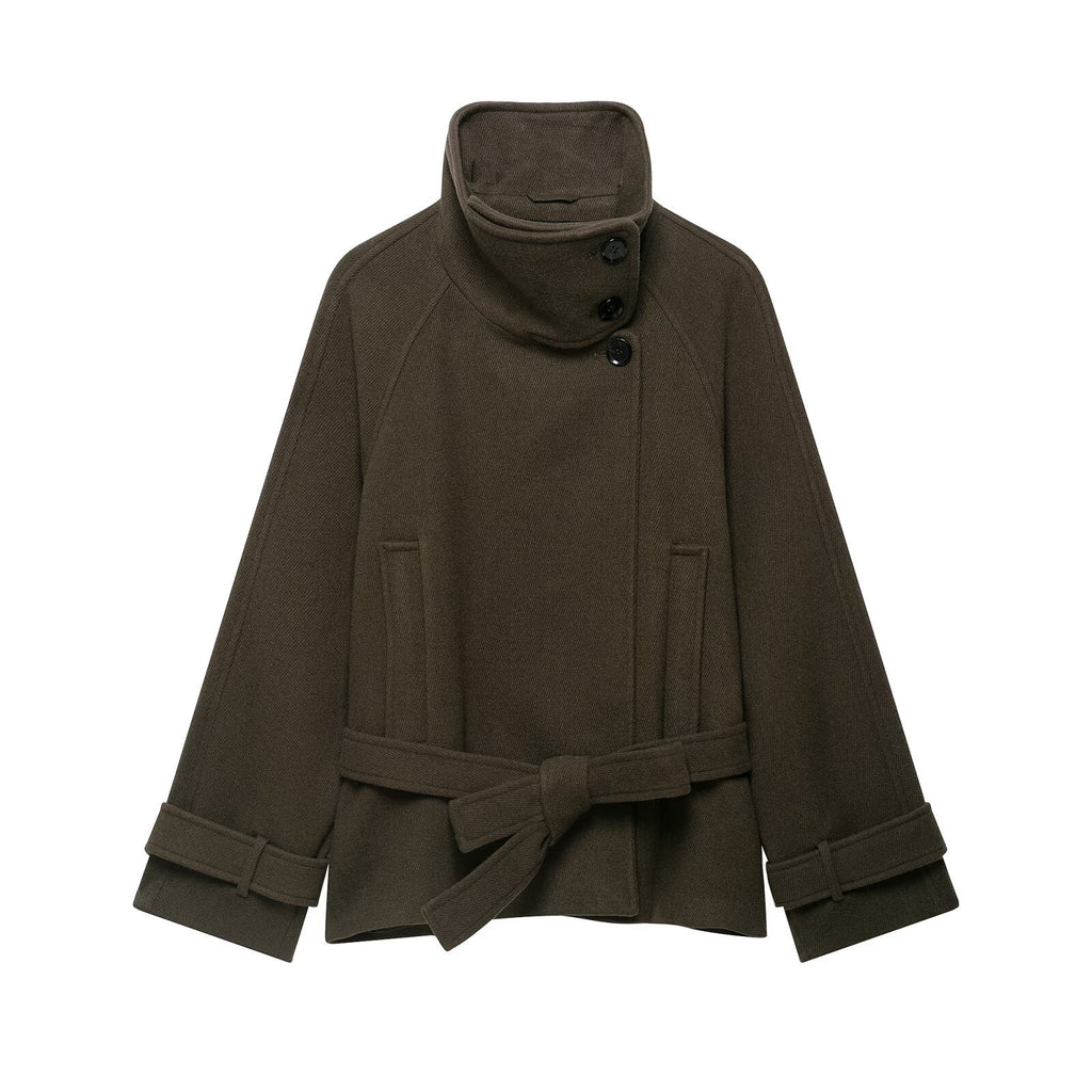 Women's minimalist stand up collar coat