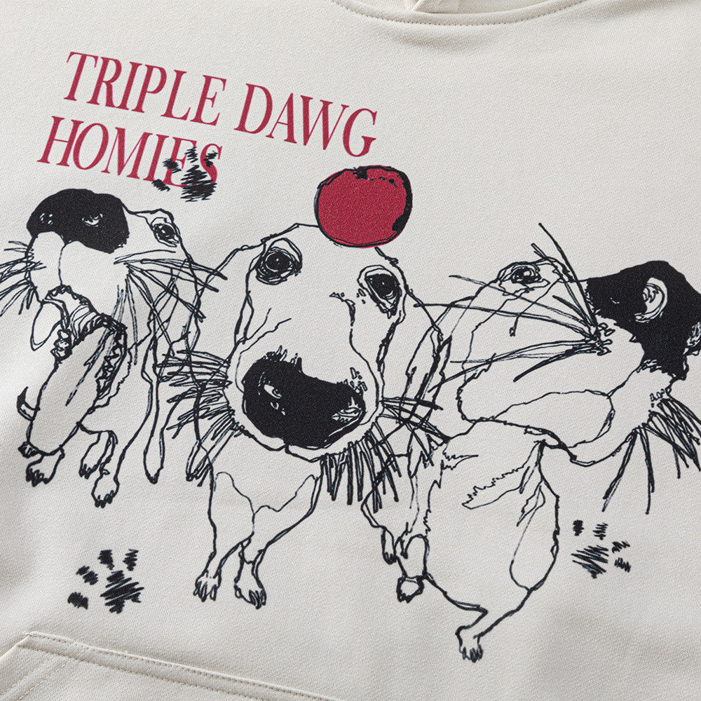 Men's Hip Hop Loose Long Sleeve Hooded Sweatshirt with Hand-drawn Cartoon Dog Print