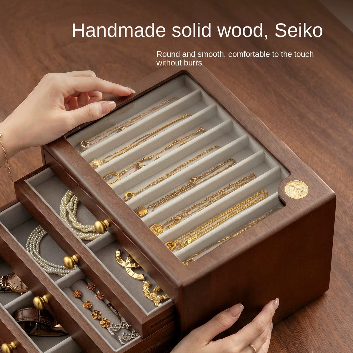 Solid wood jewelry box, jewelry storage box