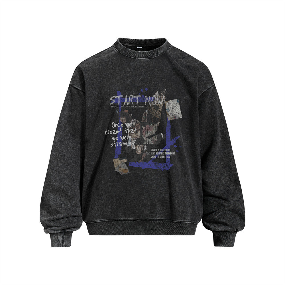 Men's Vintage Graffiti Letter Print Long Sleeve Crew Neck Hoodie
