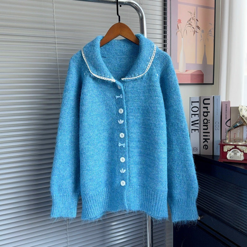 Collar lace edged sweater
