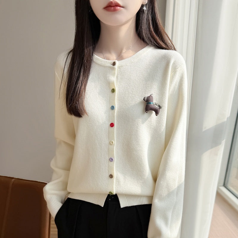 Women's Loose Long Sleeve Round Neck Knit Cardigan
