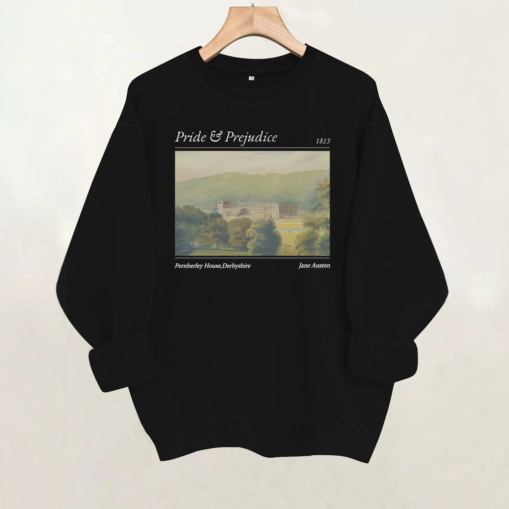 Pride and Prejudice Printed Round Neck Velvet Hoodie