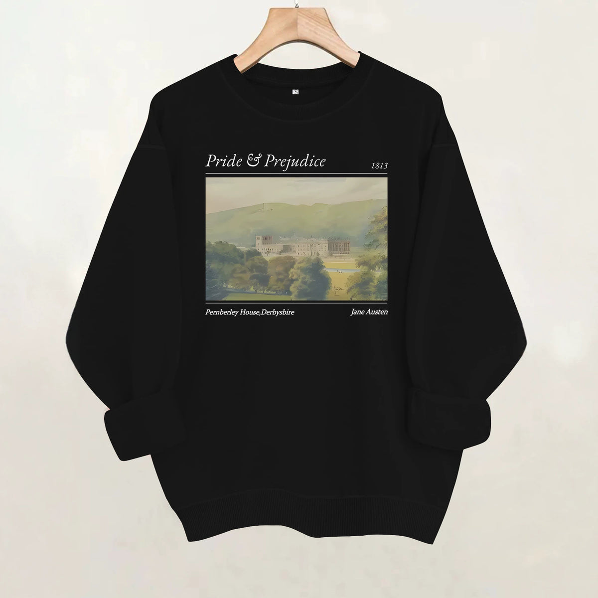 Pride and Prejudice Printed Round Neck Velvet Hoodie