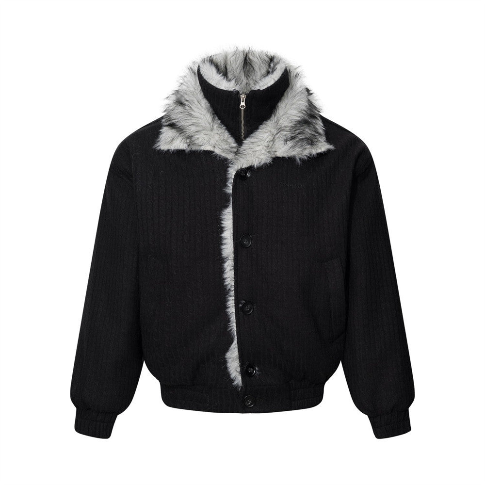 Men's Vibe Style Double-Layer High Neck Knitted Cotton Padded Jacket