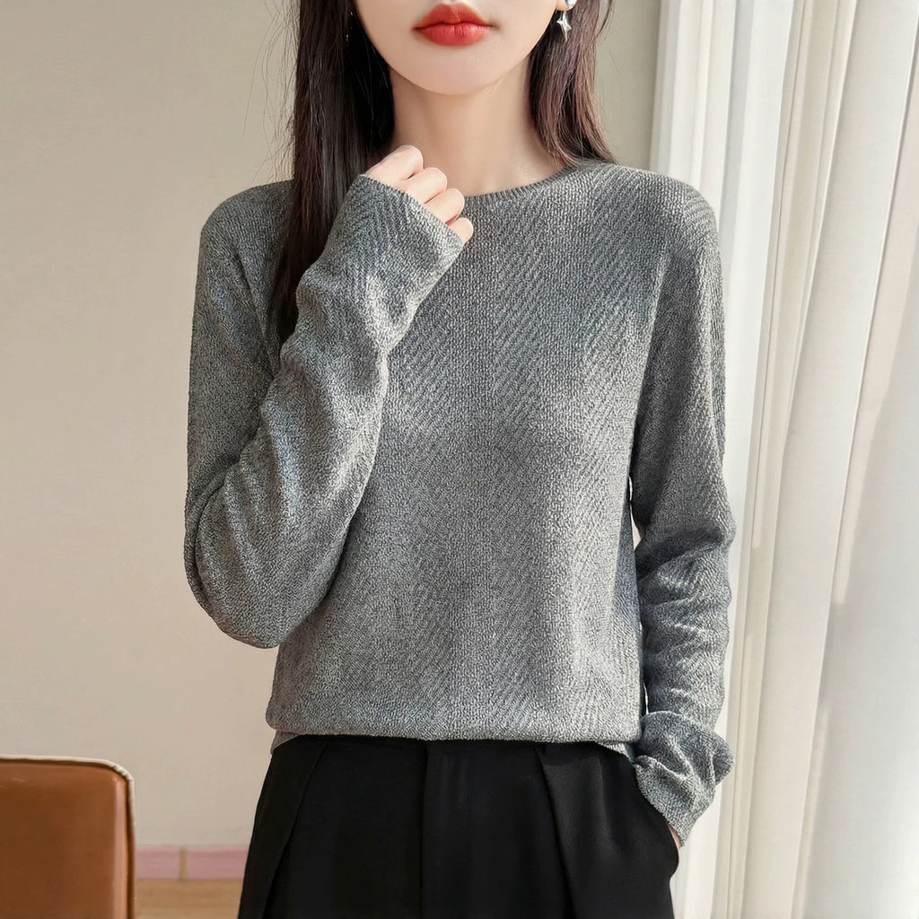 Women's Casual Blend Knit Long Sleeve Round Neck Top
