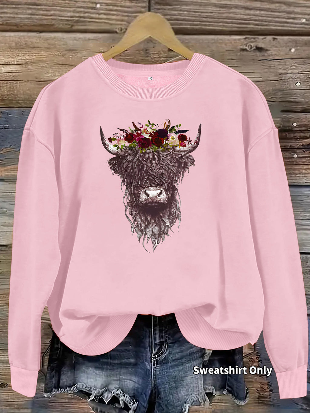 Highland Cow Rose Printed Loose Women's Velvet Hoodie