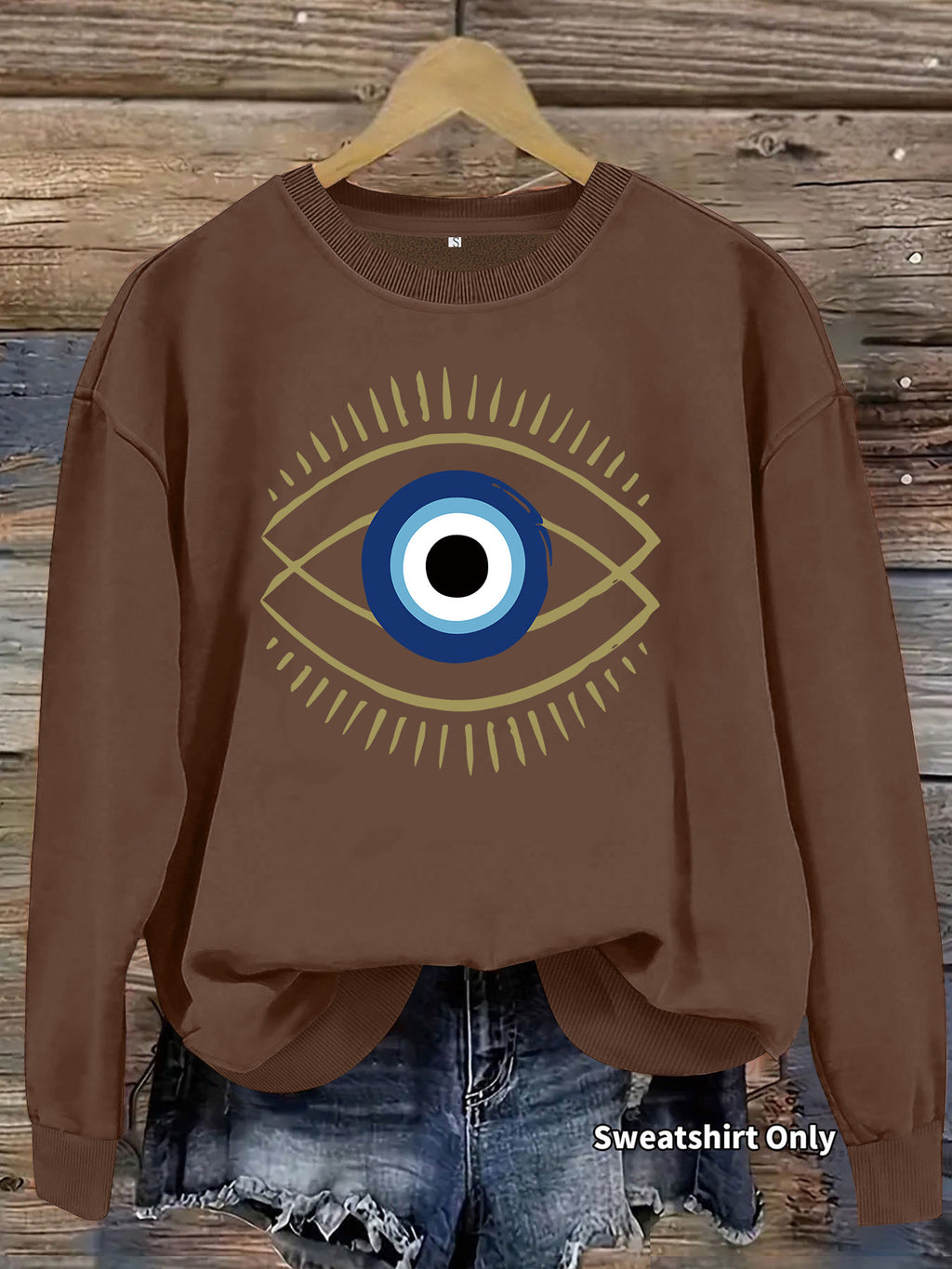 Devil's Eye print loose fleece hoodie