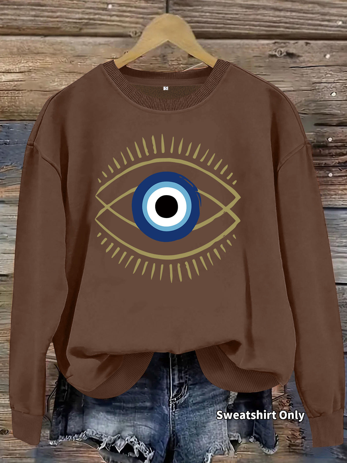 Devil's Eye print loose fleece hoodie