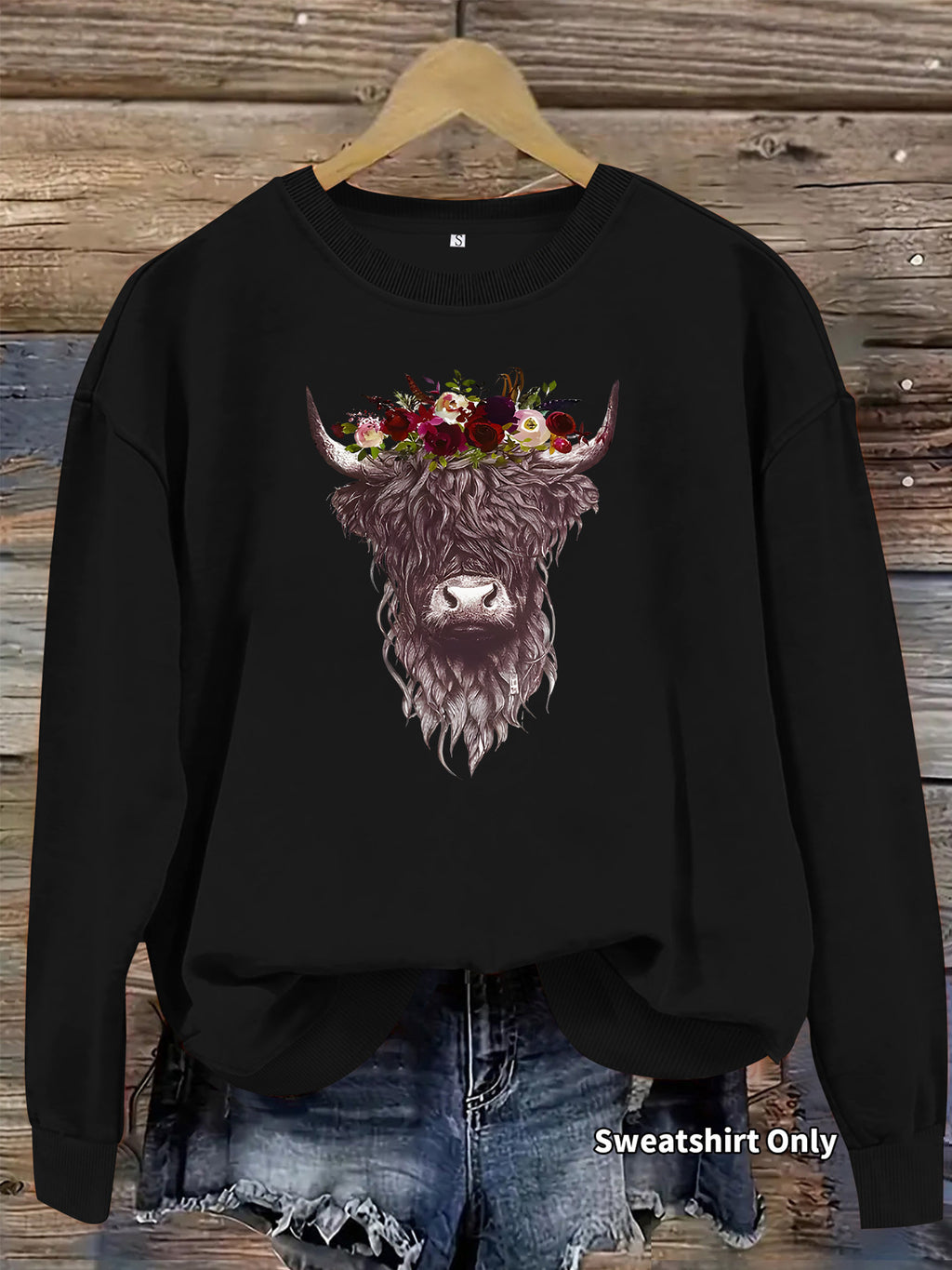 Highland Cow Rose Printed Loose Women's Velvet Hoodie