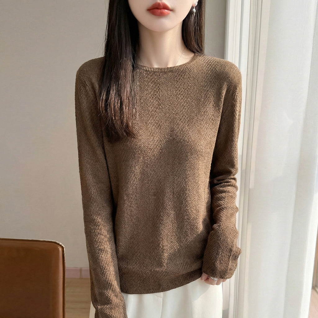Women's Casual Blend Knit Long Sleeve Round Neck Top