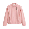 Simple and versatile long sleeved stand up collar breasted short jacket