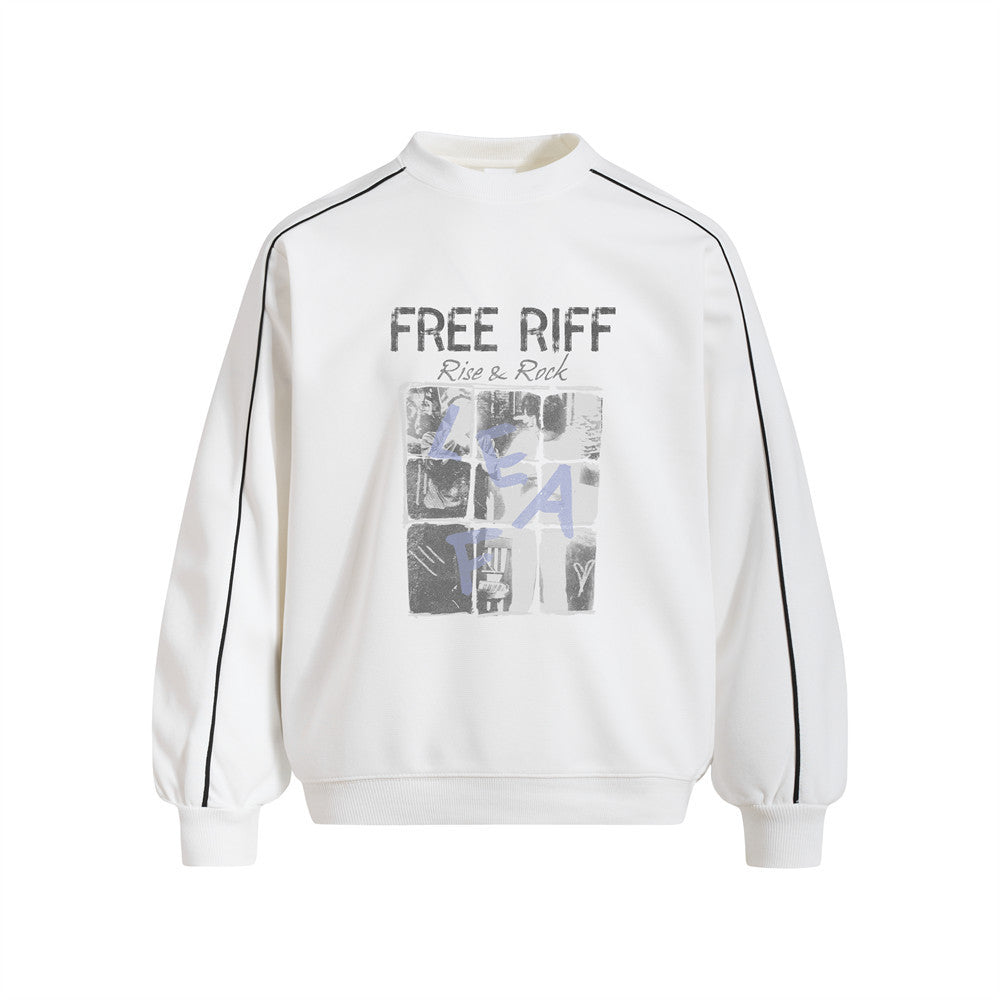 Men's Loose Fit Crewneck Sweatshirt with Grid Portrait Letter Print | Vibe Streetwear Pullover Top