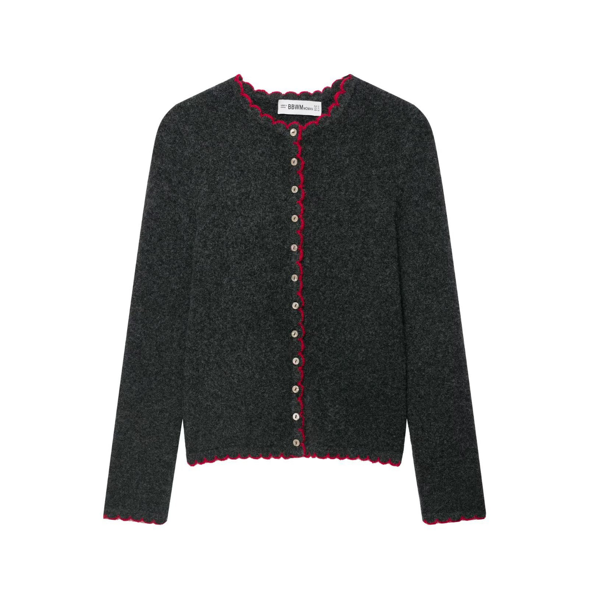 Long Sleeve Knit Cardigan Jacket with Lace Trim and Button Closure