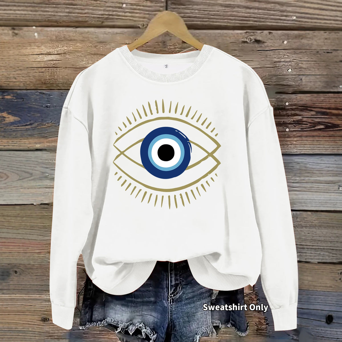 Devil's Eye print loose fleece hoodie