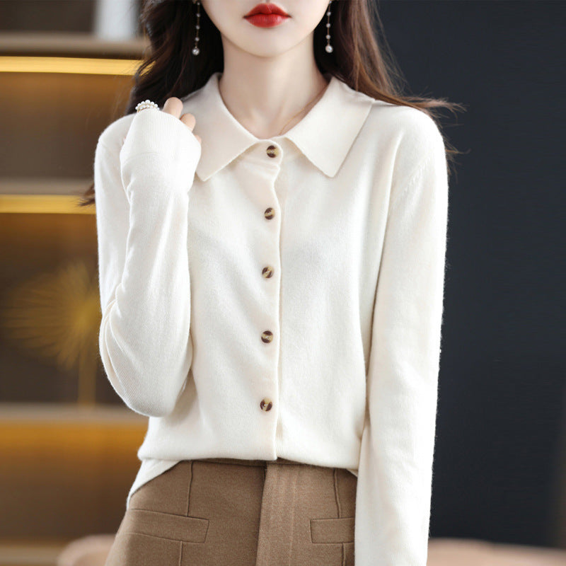 Oversized Knit Polo Collar Long Sleeve Pullover Sweater