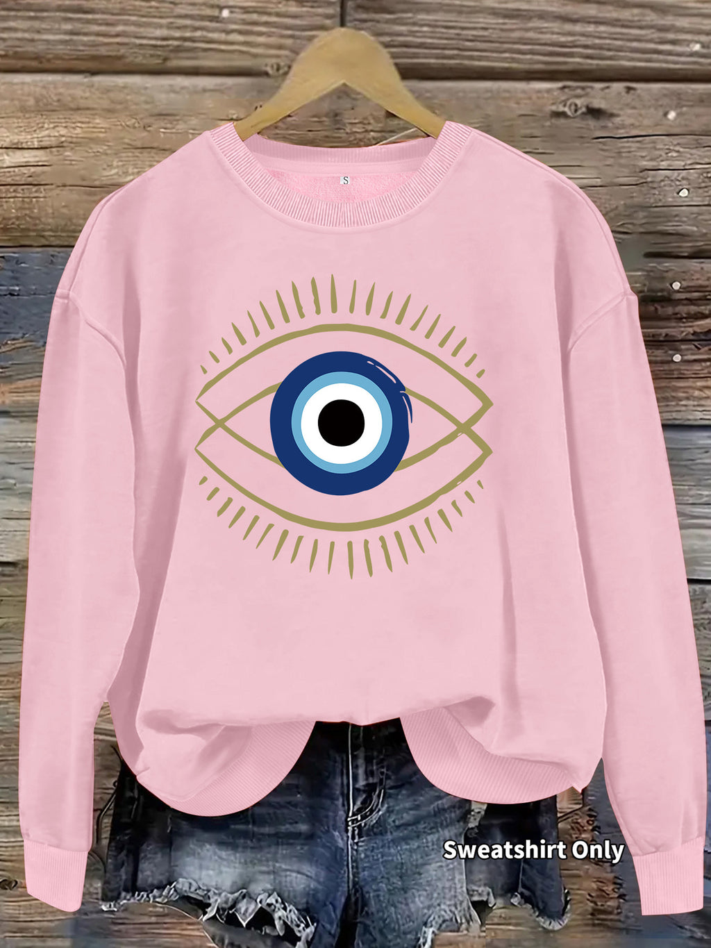 Devil's Eye print loose fleece hoodie