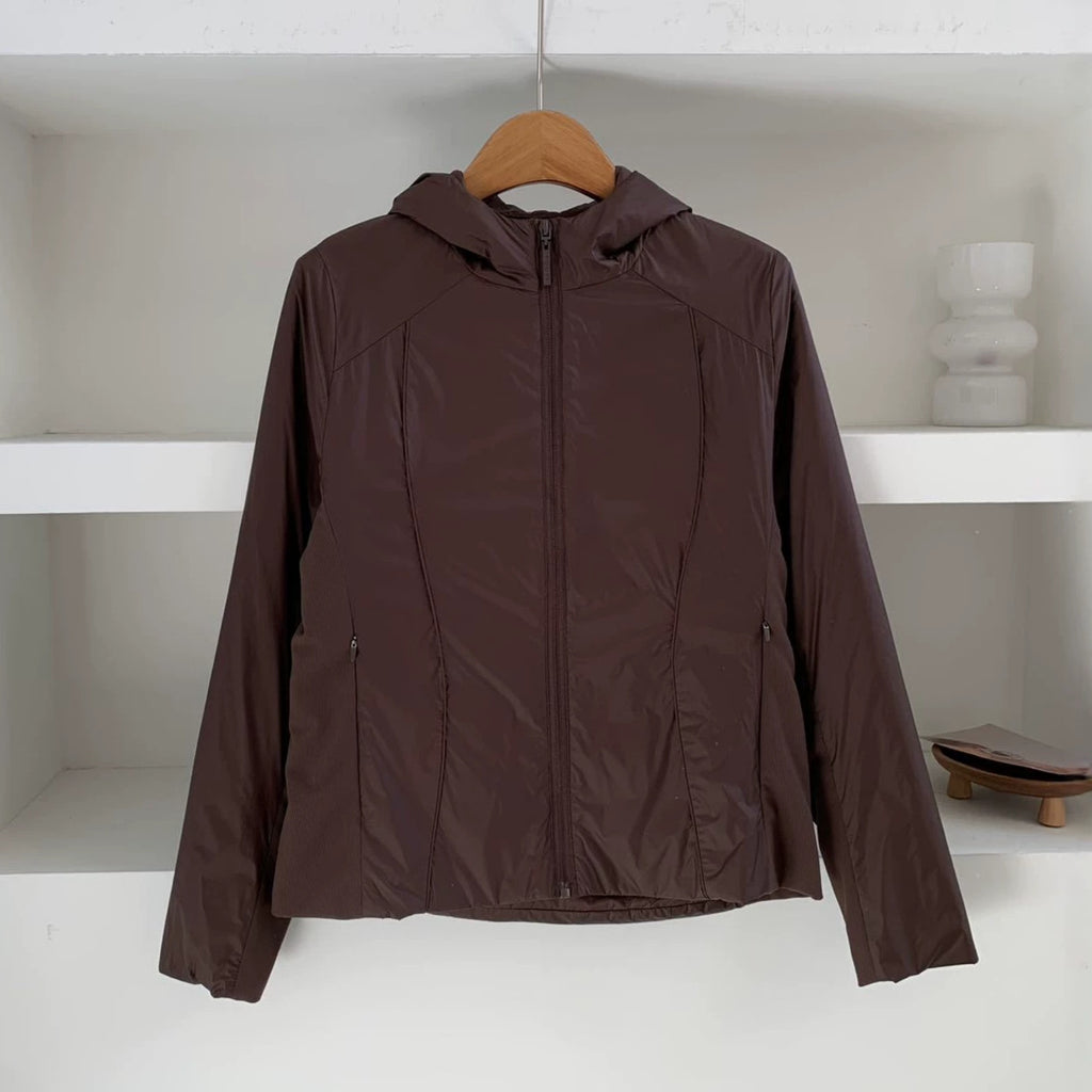 Winter Windproof Cotton Filled Zip Up Hooded Slim Fit Short Jacket