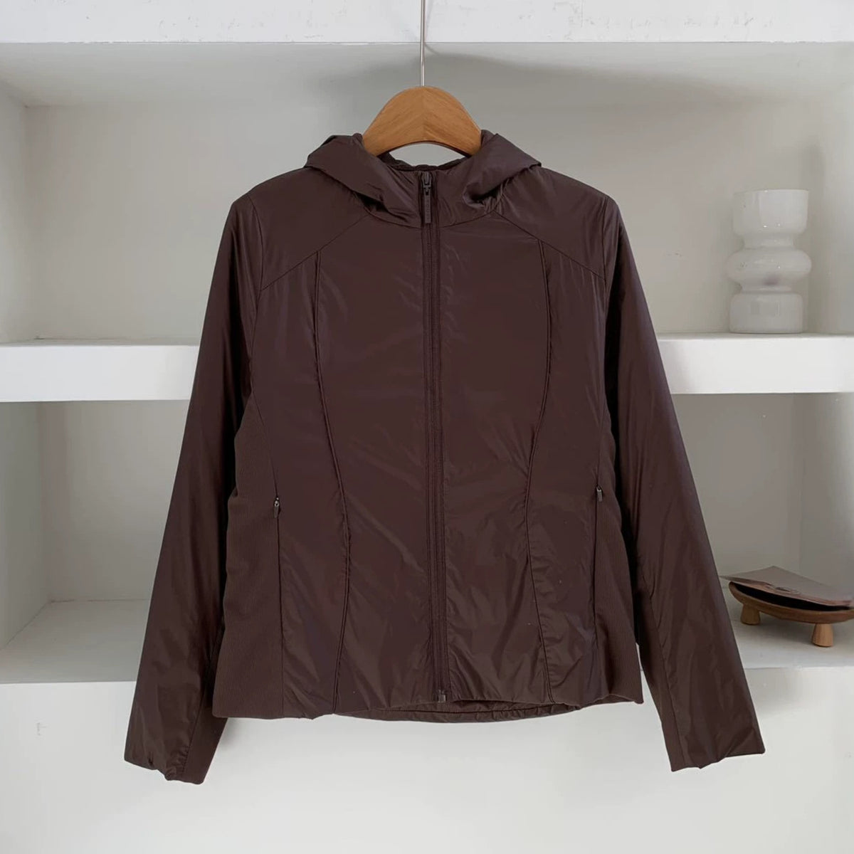 Winter Windproof Cotton Filled Zip Up Hooded Slim Fit Short Jacket