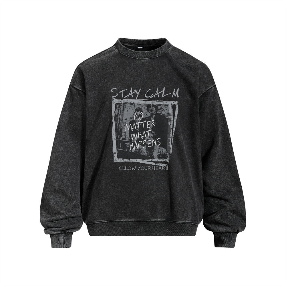 Men's Vintage Streetwear Oversized Crewneck Sweatshirt with Character Graphic Print