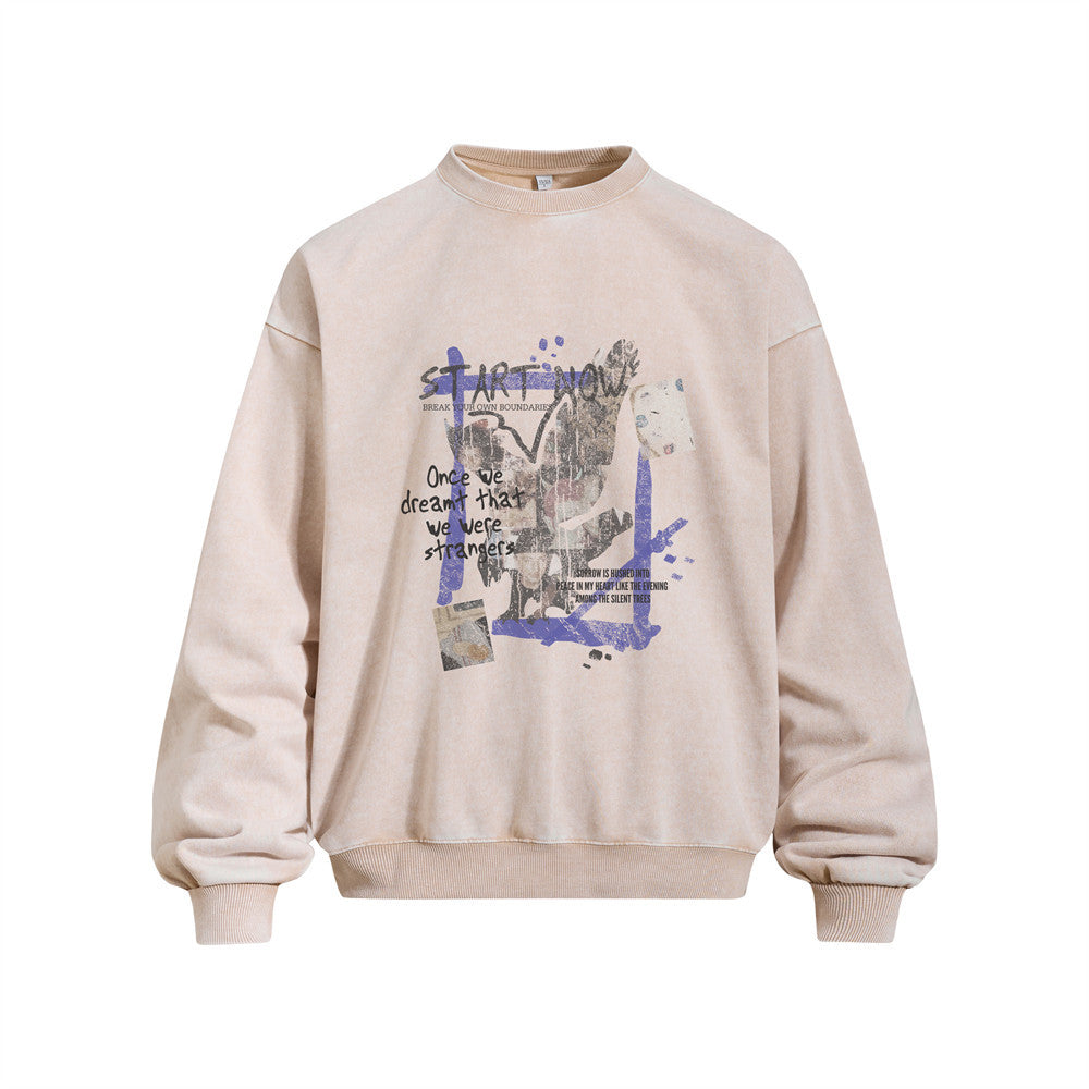 Men's Vintage Graffiti Letter Print Long Sleeve Crew Neck Hoodie