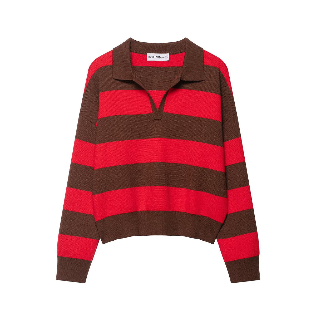 Elegant Contrast Stripe Knit Cardigan Women's Top with Lapel Collar Slimming Fit