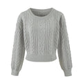 Cable Knit Long Sleeve Cropped Pullover Sweater for Women