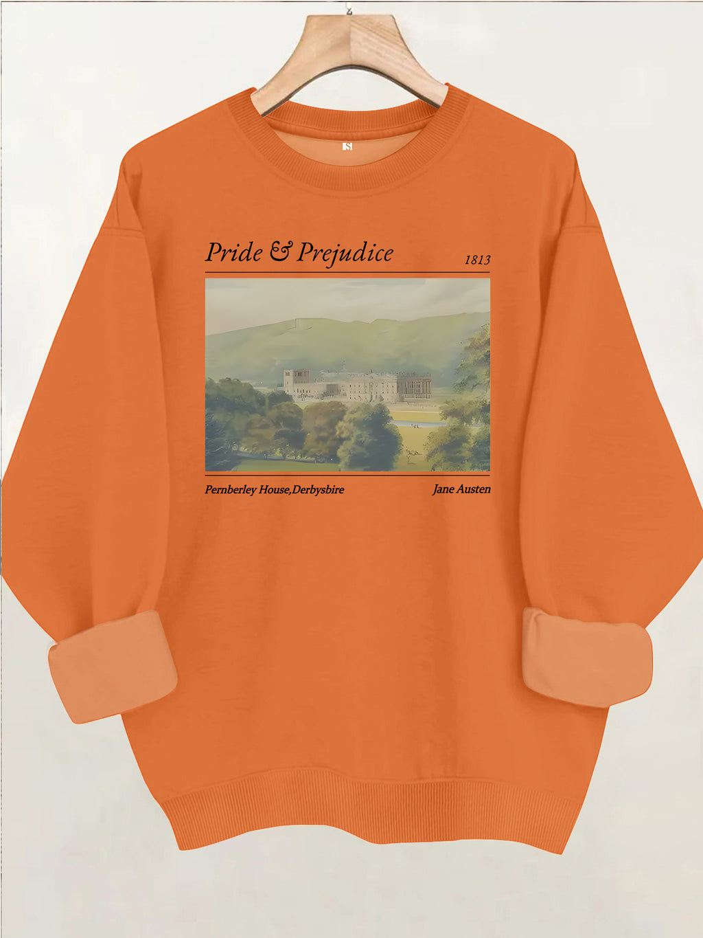 Pride and Prejudice Printed Round Neck Velvet Hoodie