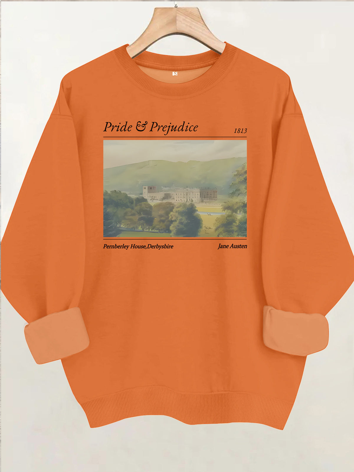 Pride and Prejudice Printed Round Neck Velvet Hoodie