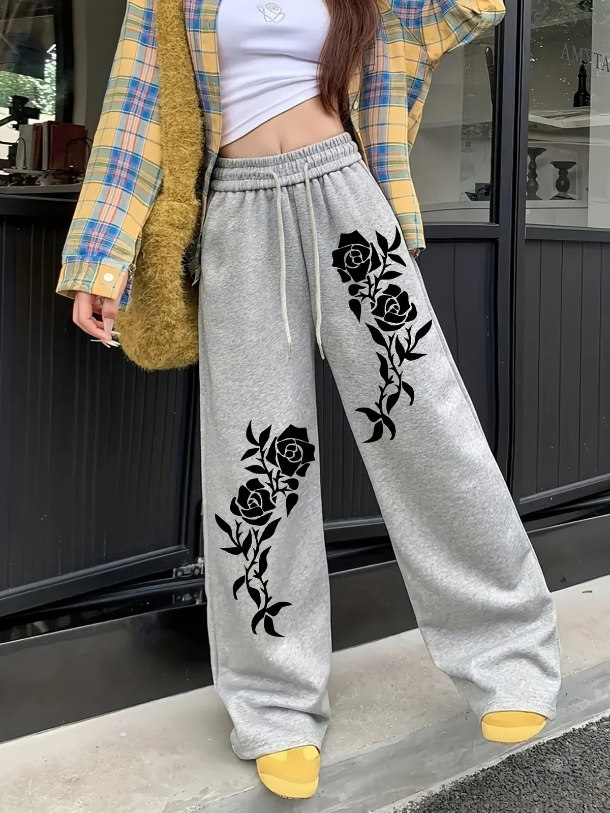 Print Wide Leg Drawstring Sweatpants