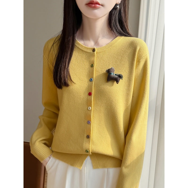 Women's Loose Long Sleeve Round Neck Knit Cardigan