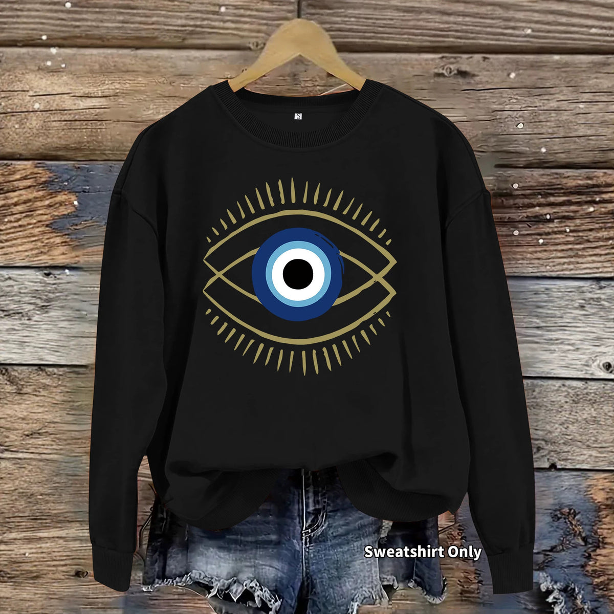 Devil's Eye print loose fleece hoodie
