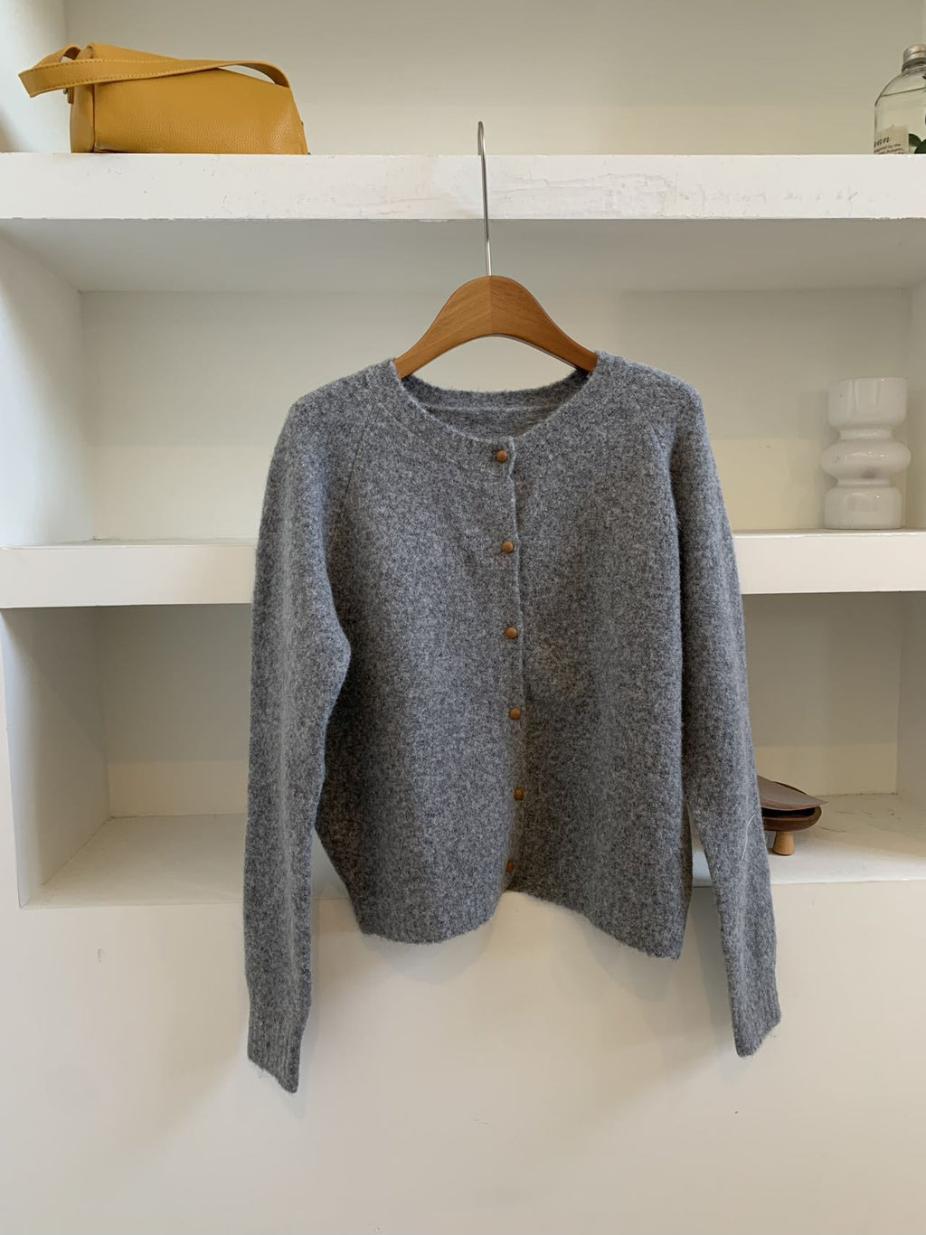 Relaxed Fit Wool Cardigan, Single-Breasted Round Neck Loose Knit Jacket