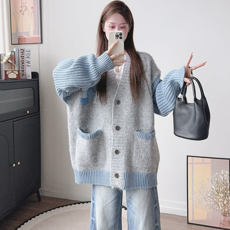 Color blocked V-neck sweater