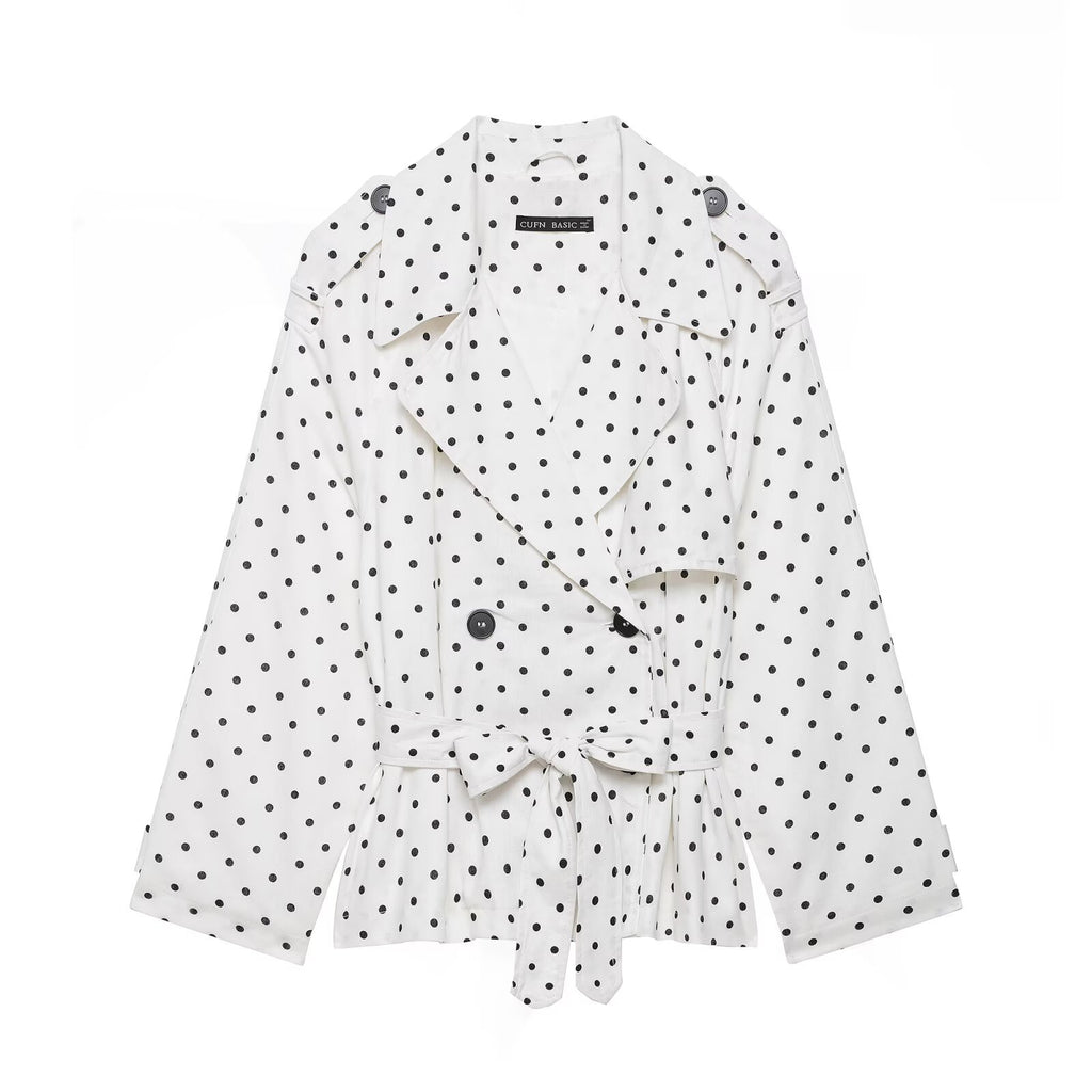 Long sleeved lapel polka dot trench coat jacket