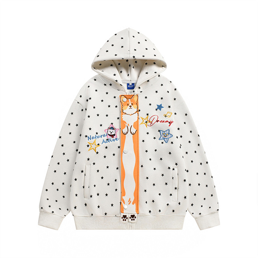 Men's High Street Star All-Over Print Hooded Cardigan Sweatshirt