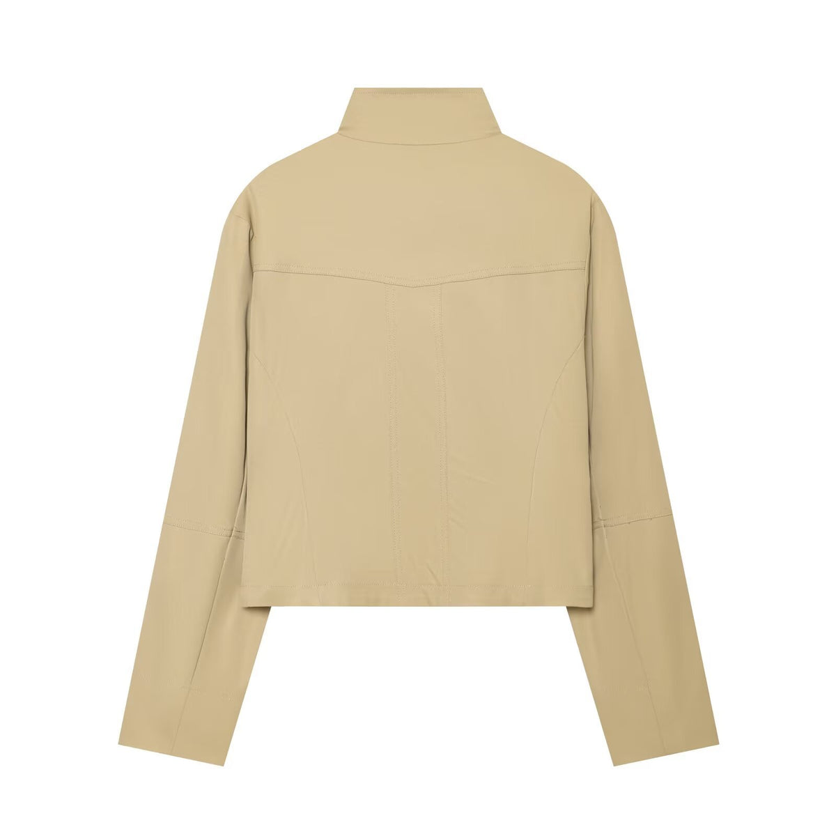 Casual double breasted long sleeved stand up collar pocket embellished jacket