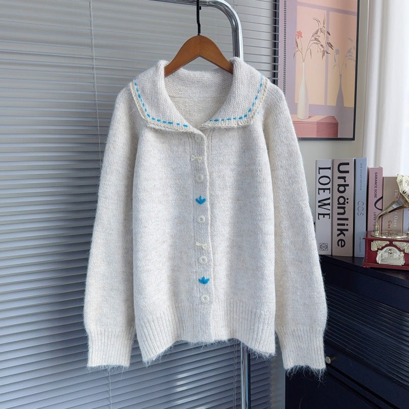 Collar lace edged sweater