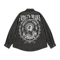 Men's  Hip-hop Portrait Plaid Long Sleeve Turn-down Collar Shirt
