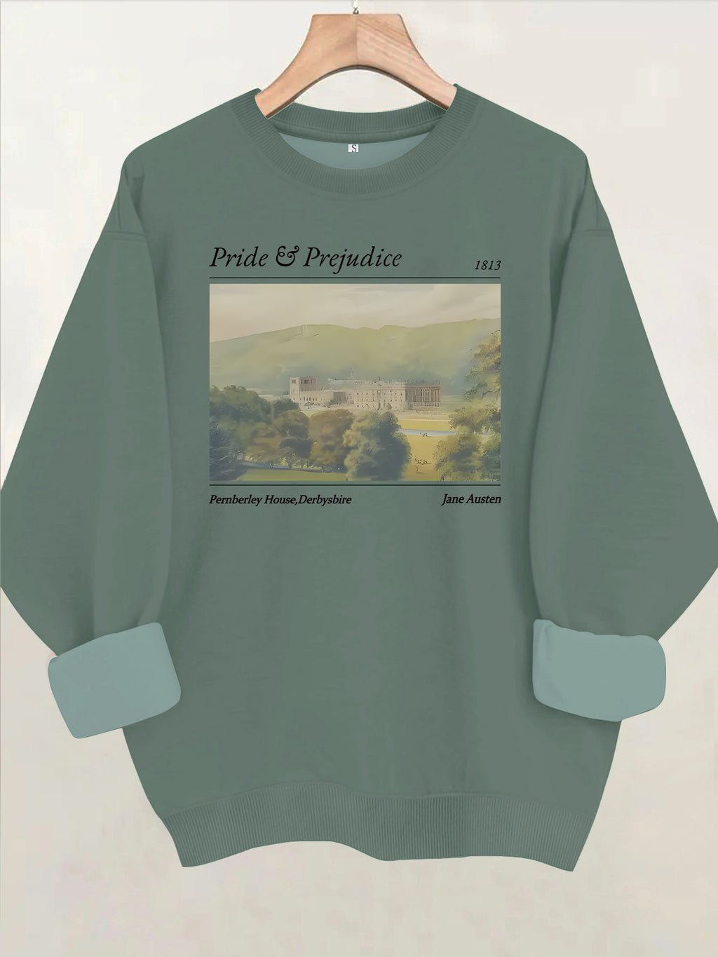 Pride and Prejudice Printed Round Neck Velvet Hoodie