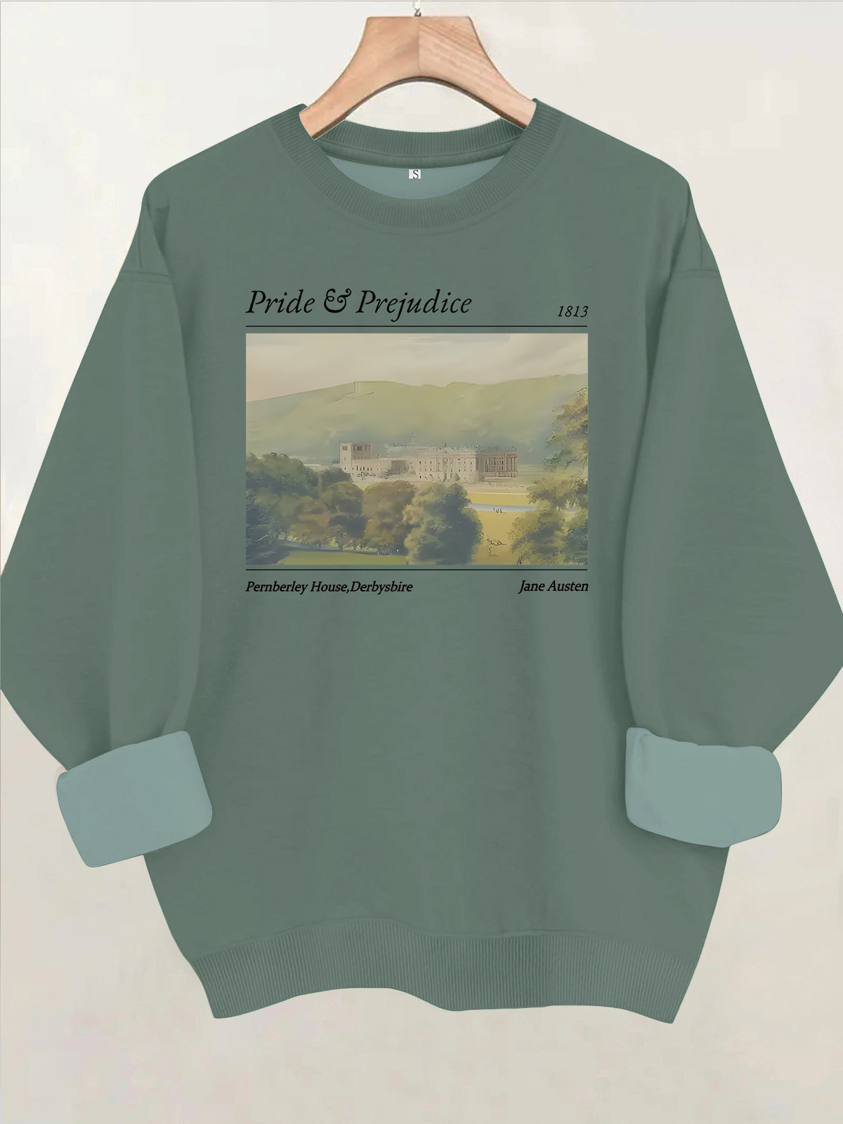 Pride and Prejudice Printed Round Neck Velvet Hoodie