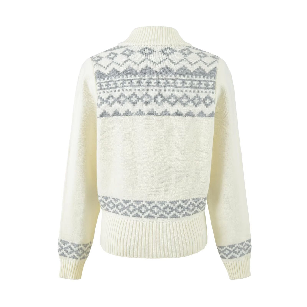 Slim Fit Cropped Fair Isle Pattern Long Sleeve Mock Neck Knit Cardigan