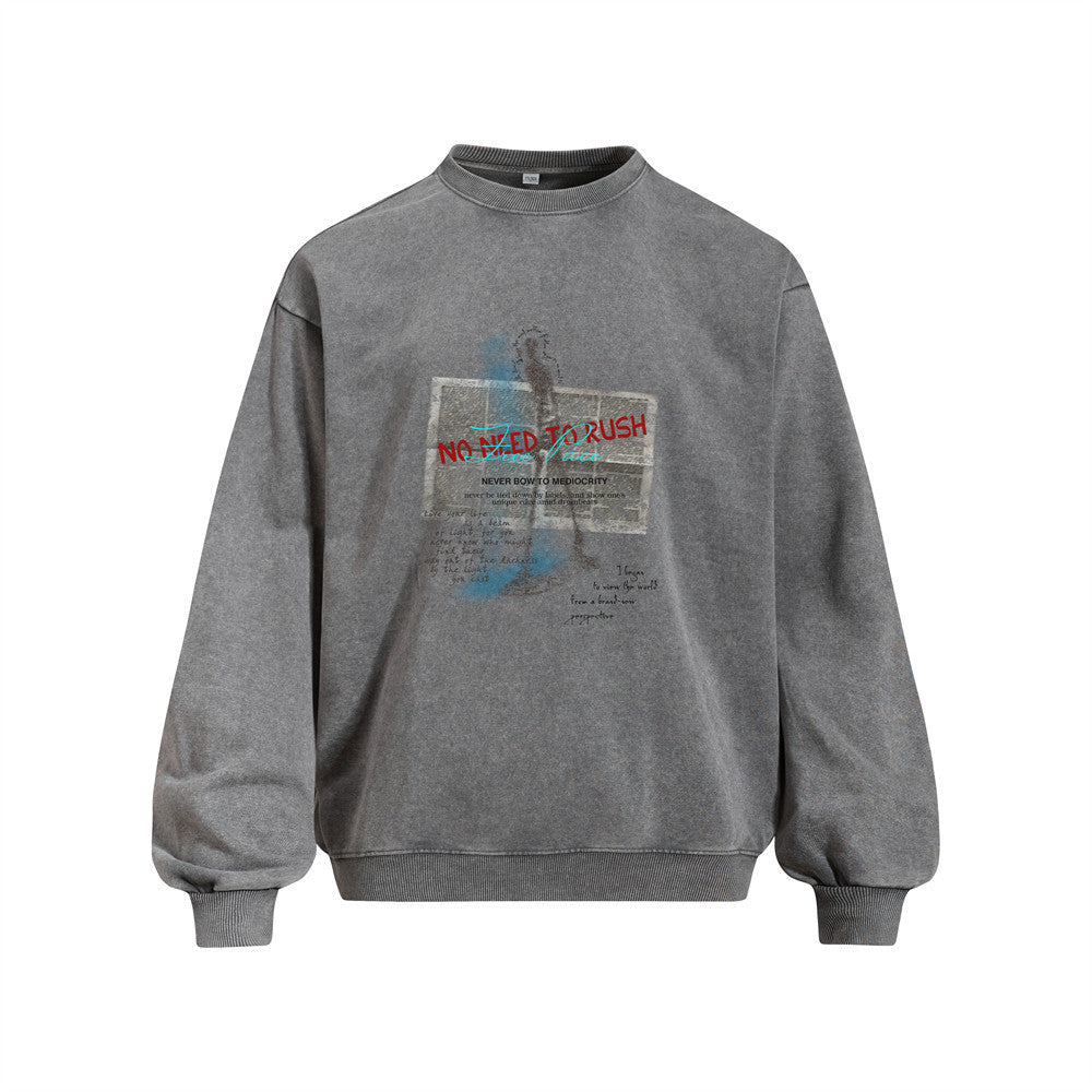 Retro Abstract Silhouette Print Long Sleeve Crew Neck Men's Sweatshirt