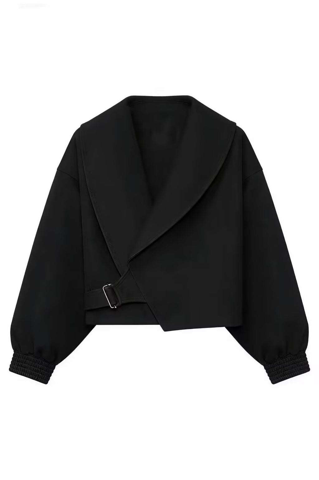Metal buckle long sleeved lapel short jacket